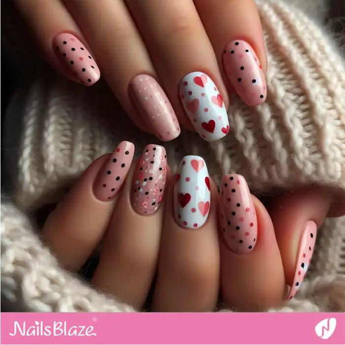 Valentine Hearts and Polka Dots Nails | Valentine Nails - NB2314